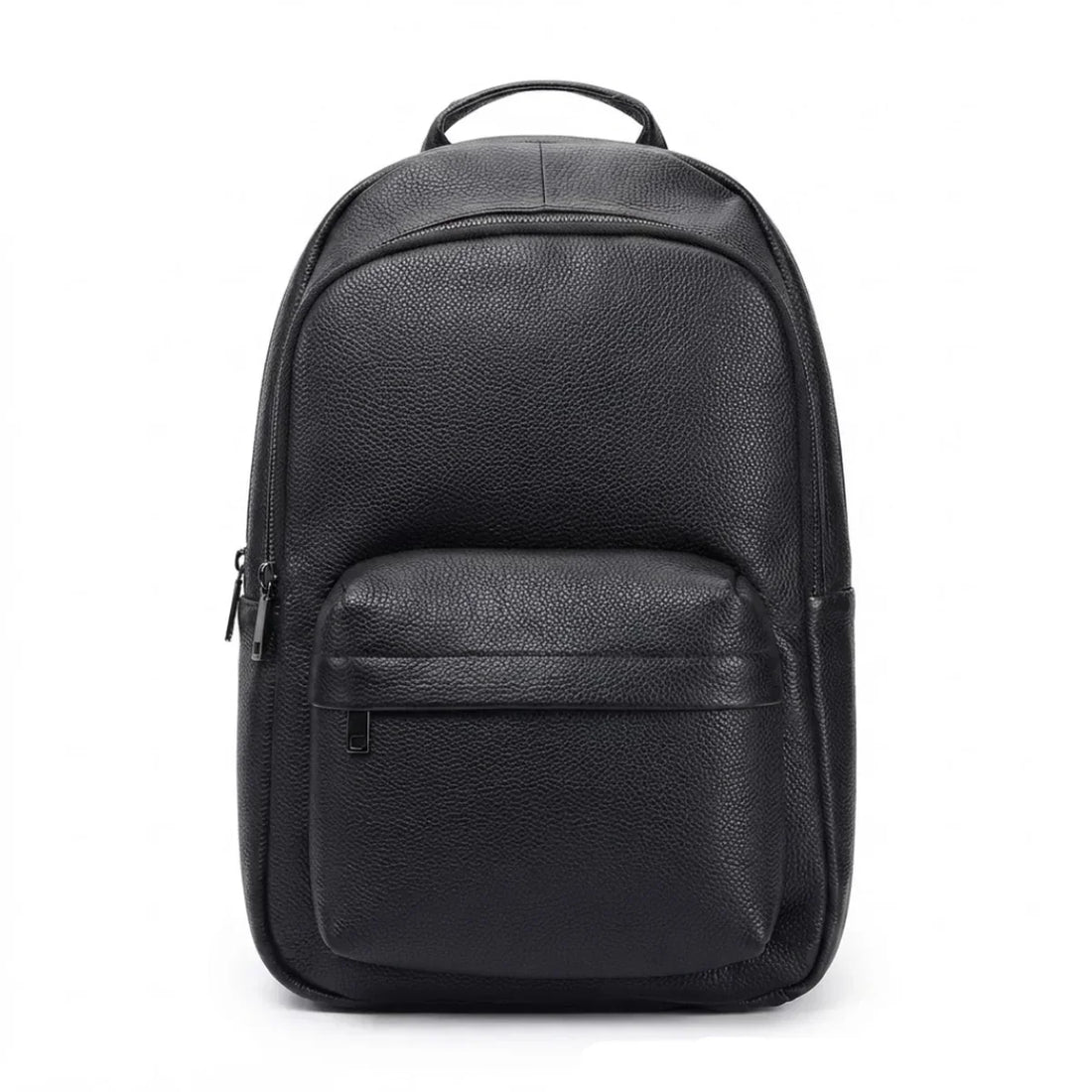 Sac à langer en cuir noir grainé véritable, vue de face