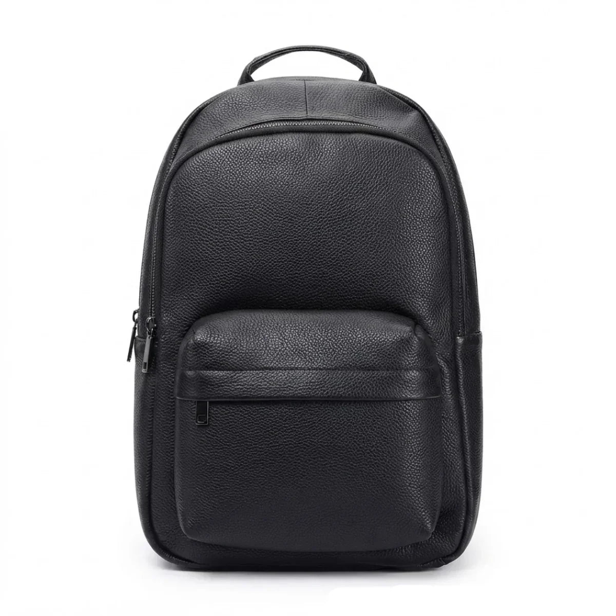 Sac à langer en cuir noir grainé véritable, vue de face