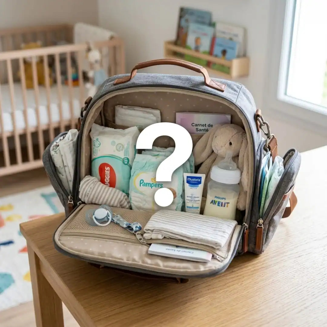 image d'un sac a langer avec à l'intérieur des fournitures pour bébé