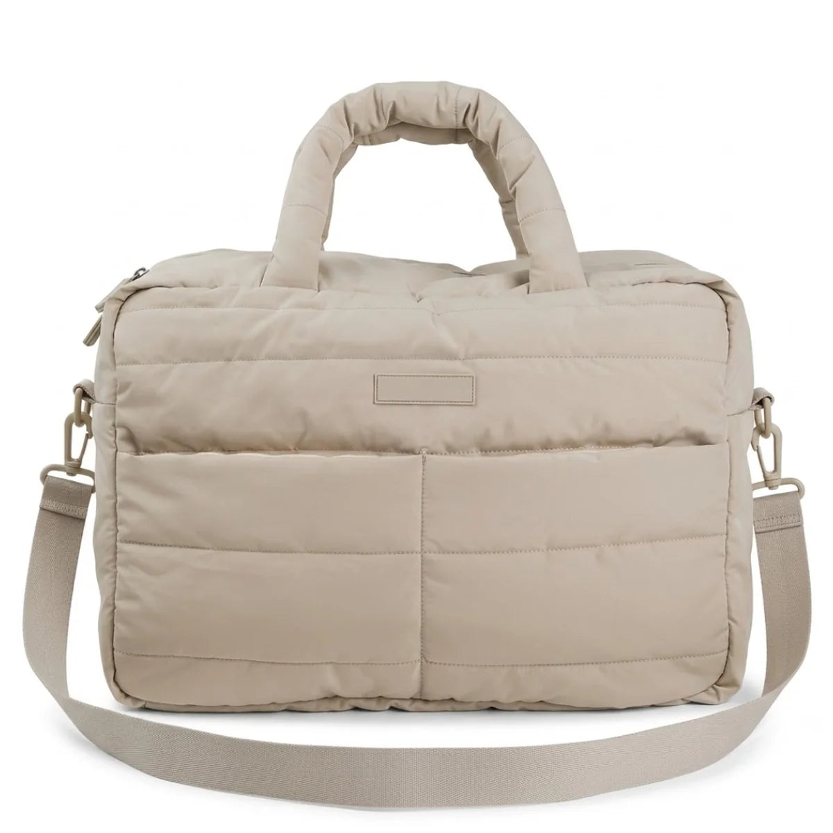 vue de face du grand sac à langer matelassé beige