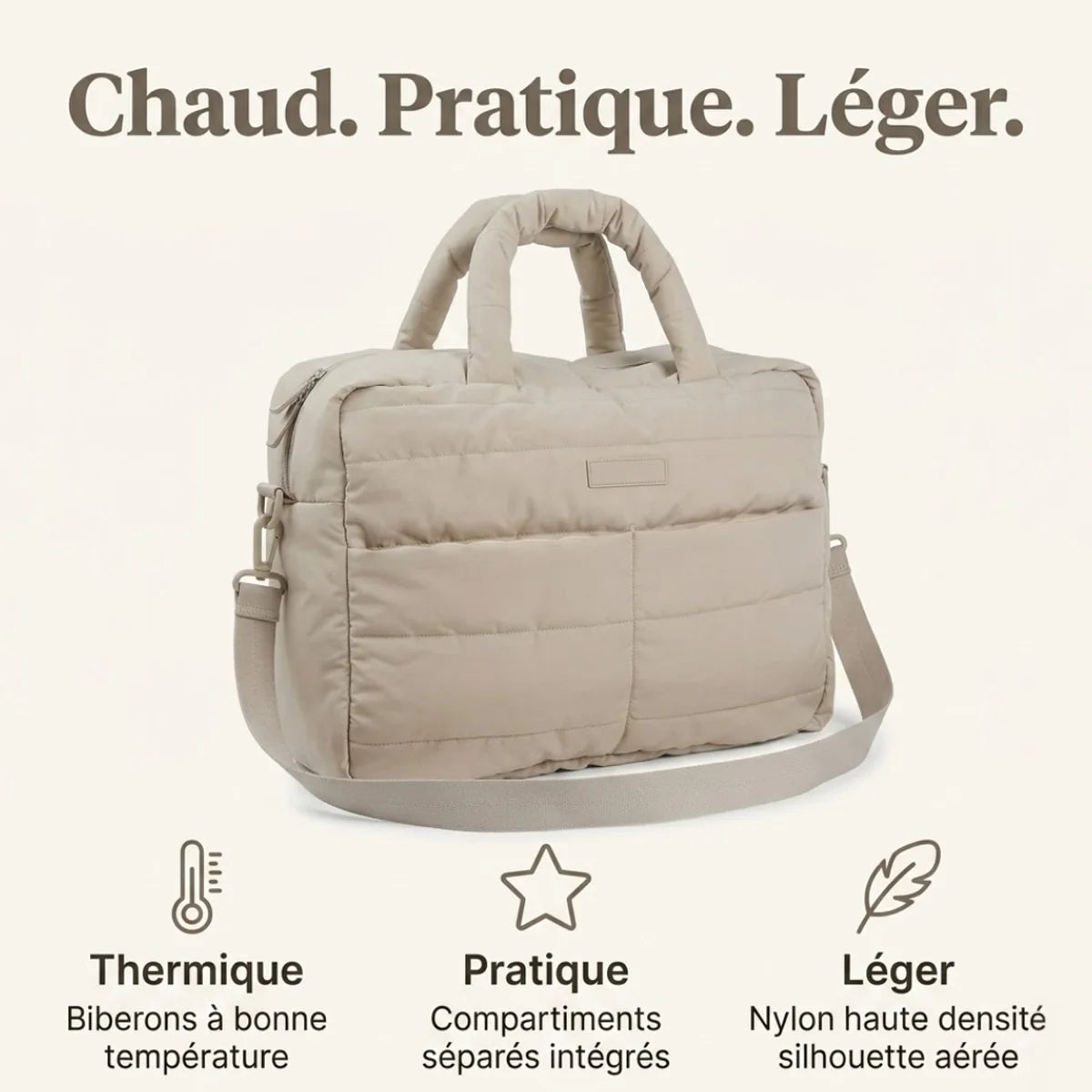 infographie des qualités du grand sac à langer matelassé