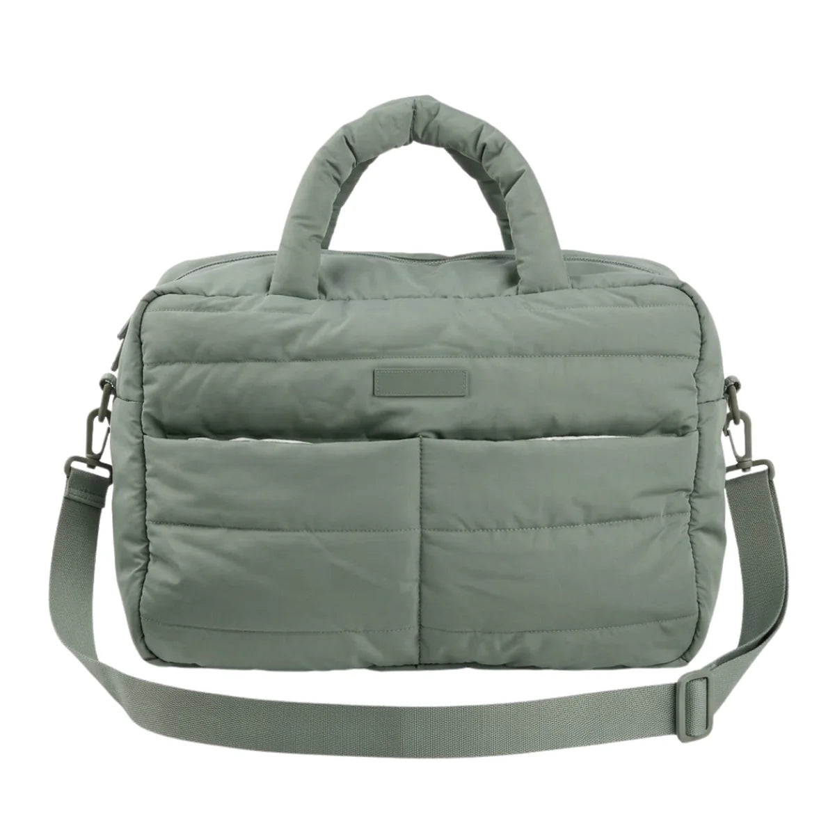 vue de face de la variante verte du grand sac à langer matelassé