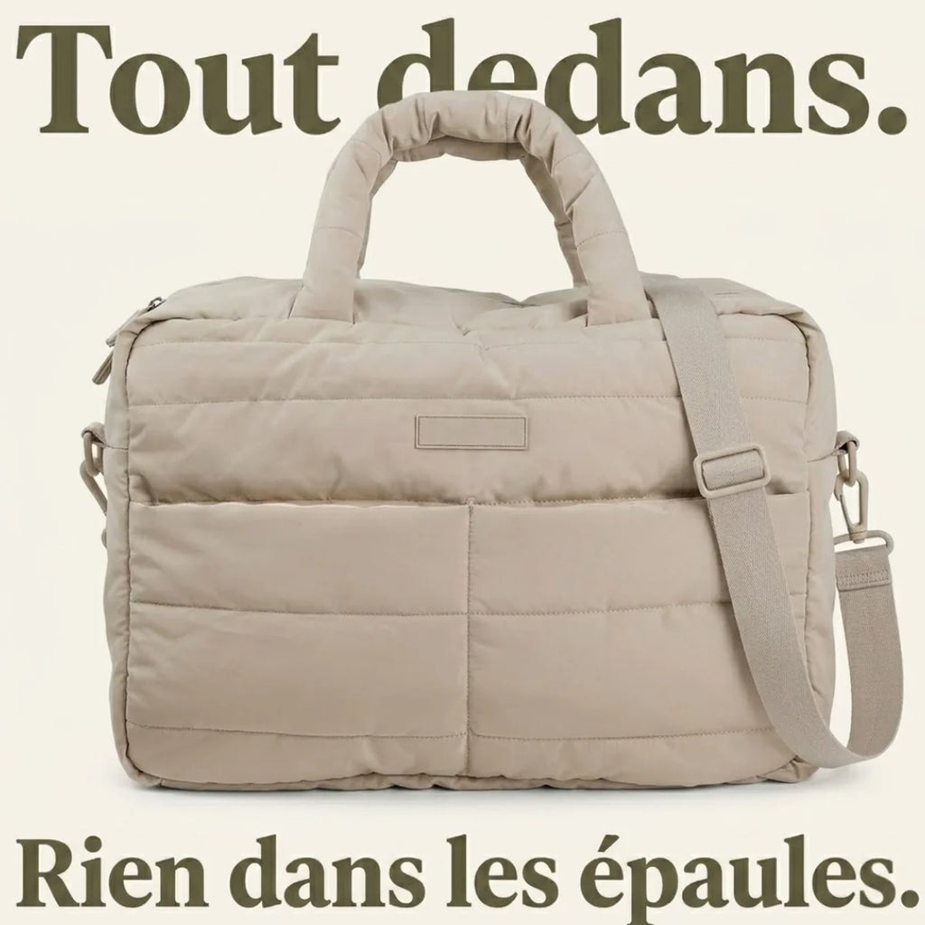 infographie sur le poids du grand sac à langer matelassé.
