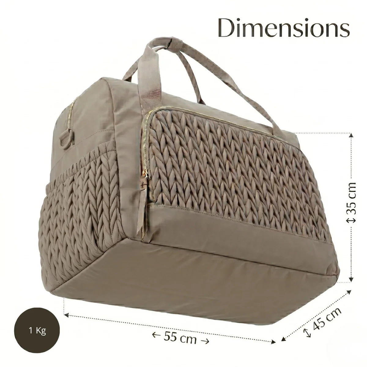 infographie des dimensions du grand sac à langer bébé tressé 