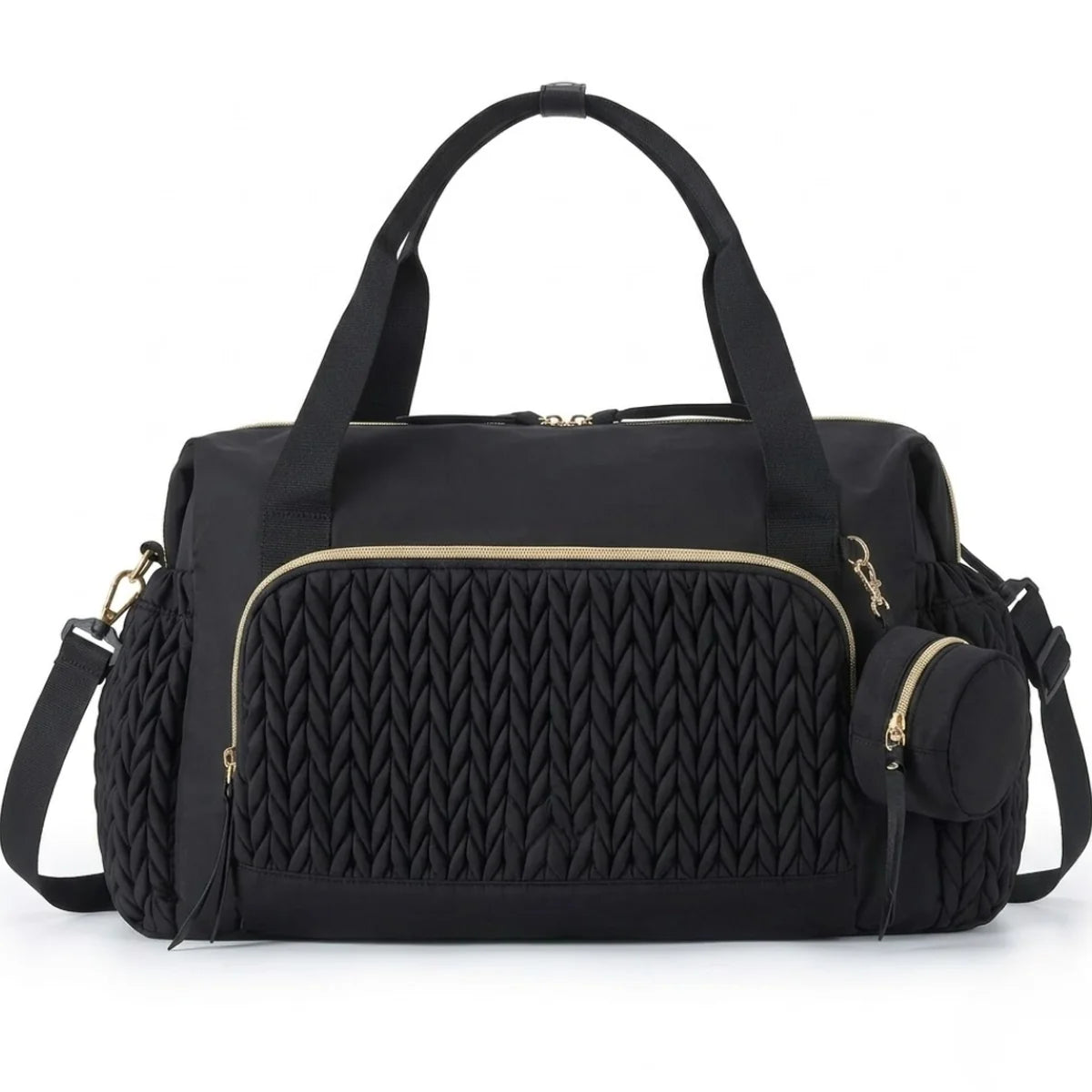 vue de face du grand sac à langer bébé tressé noir