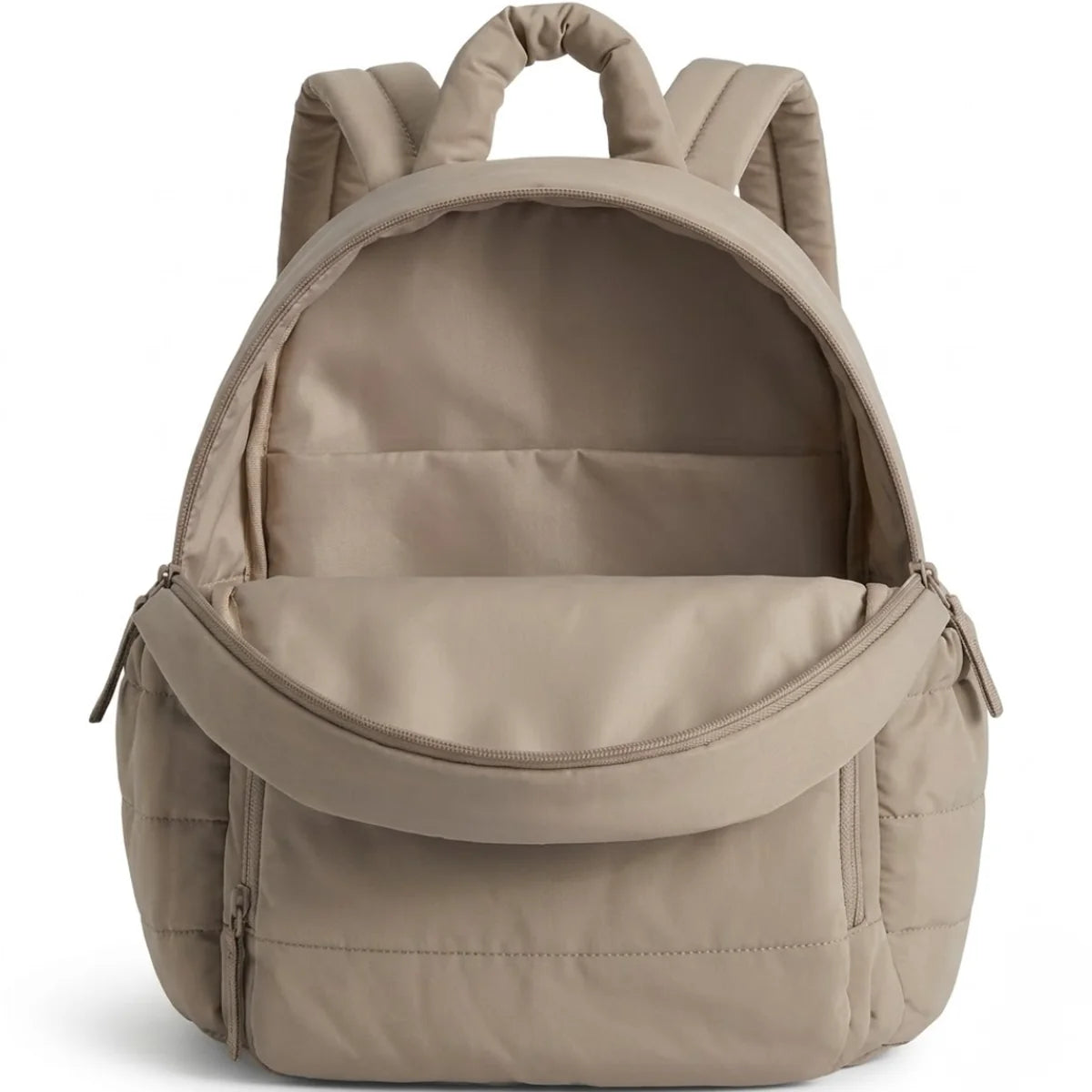 vue de face de l'intérieur du petit sac à langer minimaliste marron