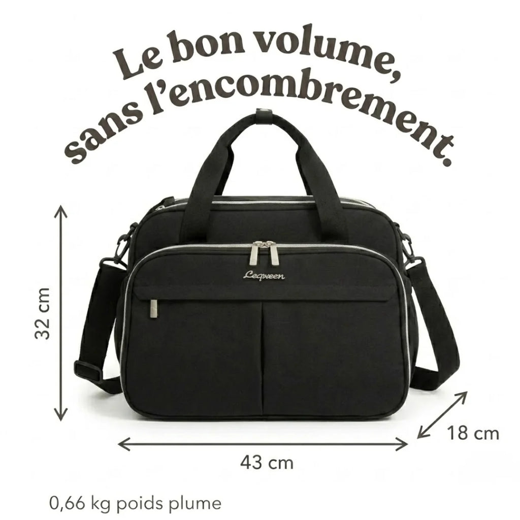 infographie sur les dimensions du sac à langer bandoulière Urbain noir