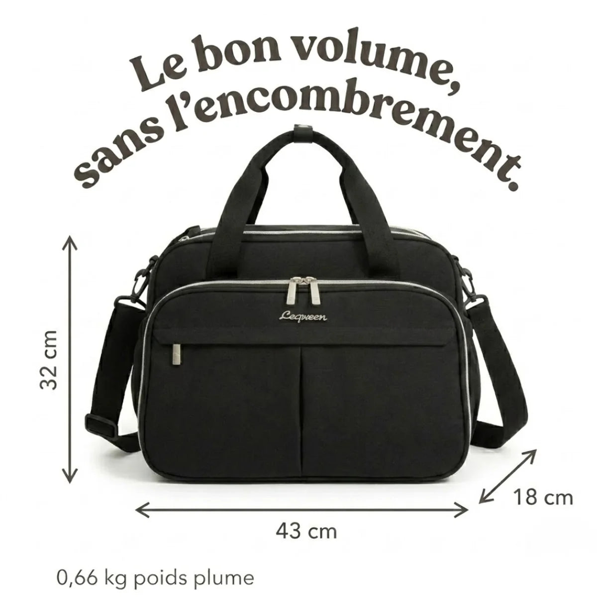 infographie sur les dimensions du sac à langer bandoulière Urbain noir