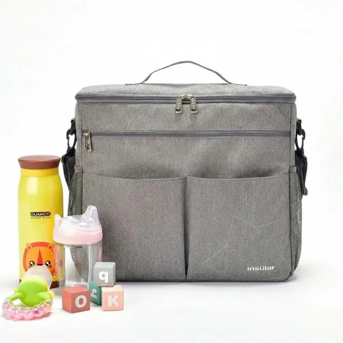 Sac à langer pour poussette imperméable, coloris gris uni