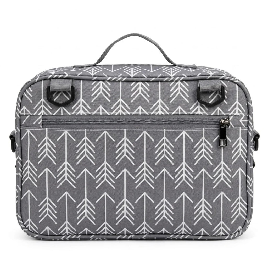 vue de dos du sac à langer pour poussette organisateur gris, poche arrière anti-vol