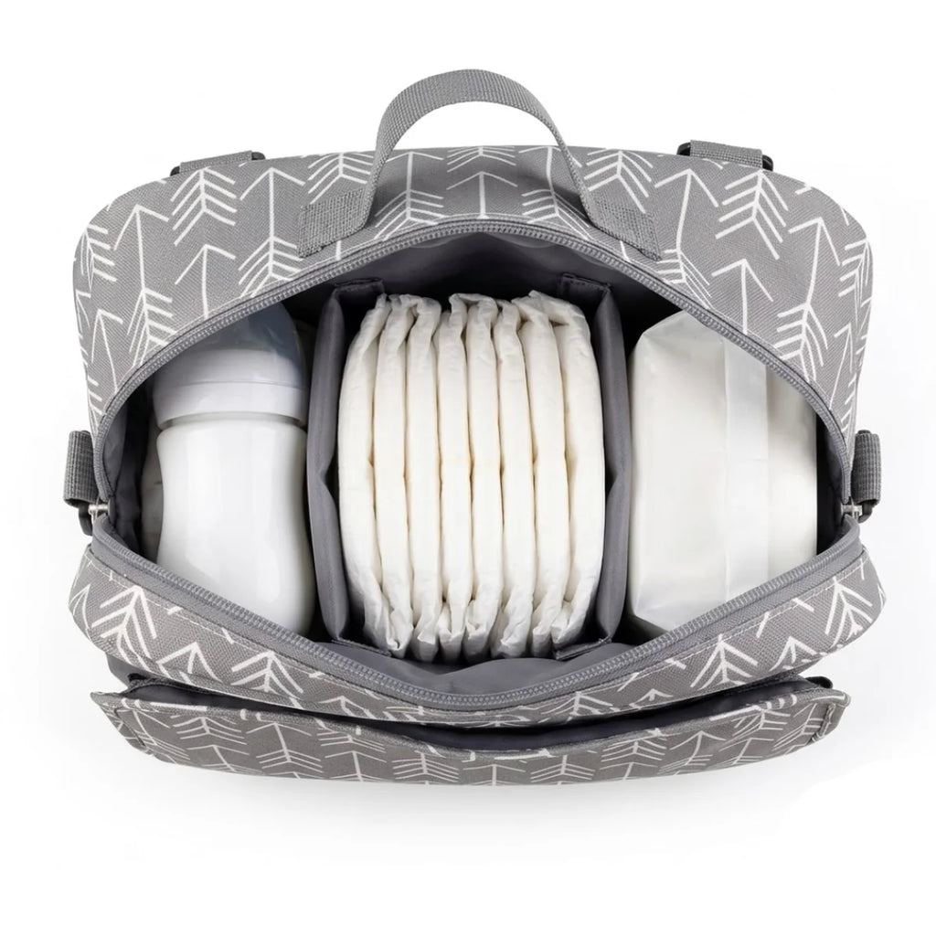 vue de dessus de l'intérieur du sac à langer pour poussette organisateur gris