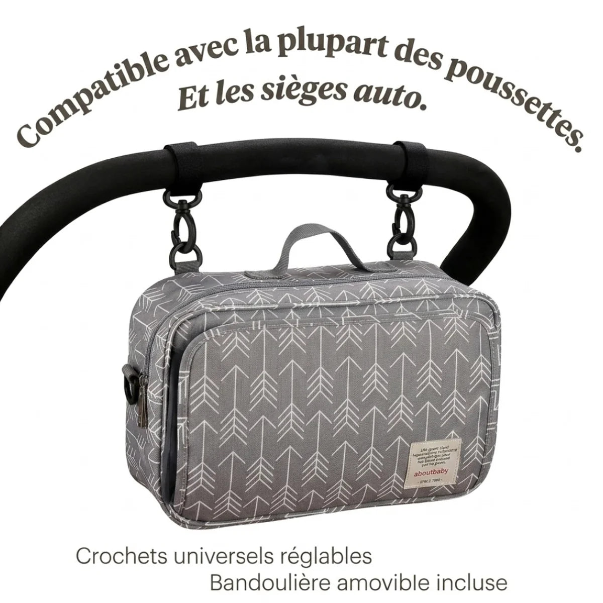 infographie compatibilité poussette et siège auto du sac à langer pour poussette organisateur gris