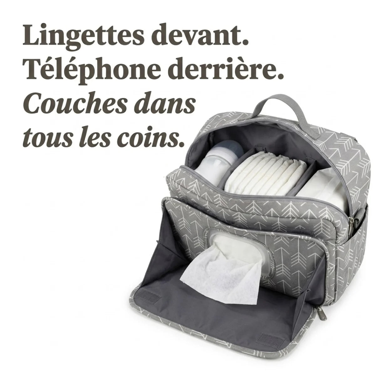  infographie organisation et rangement du sac à langer pour poussette organisateur gris