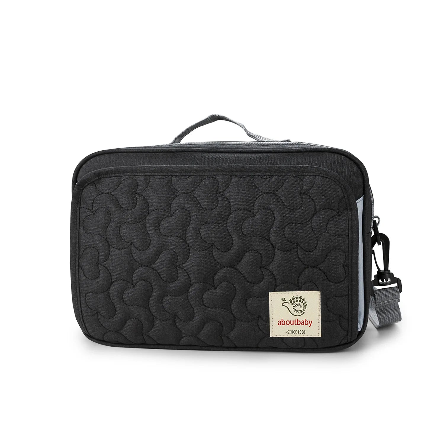 vue de 3/4 face du sac à langer pour poussette organisateur noir en relief