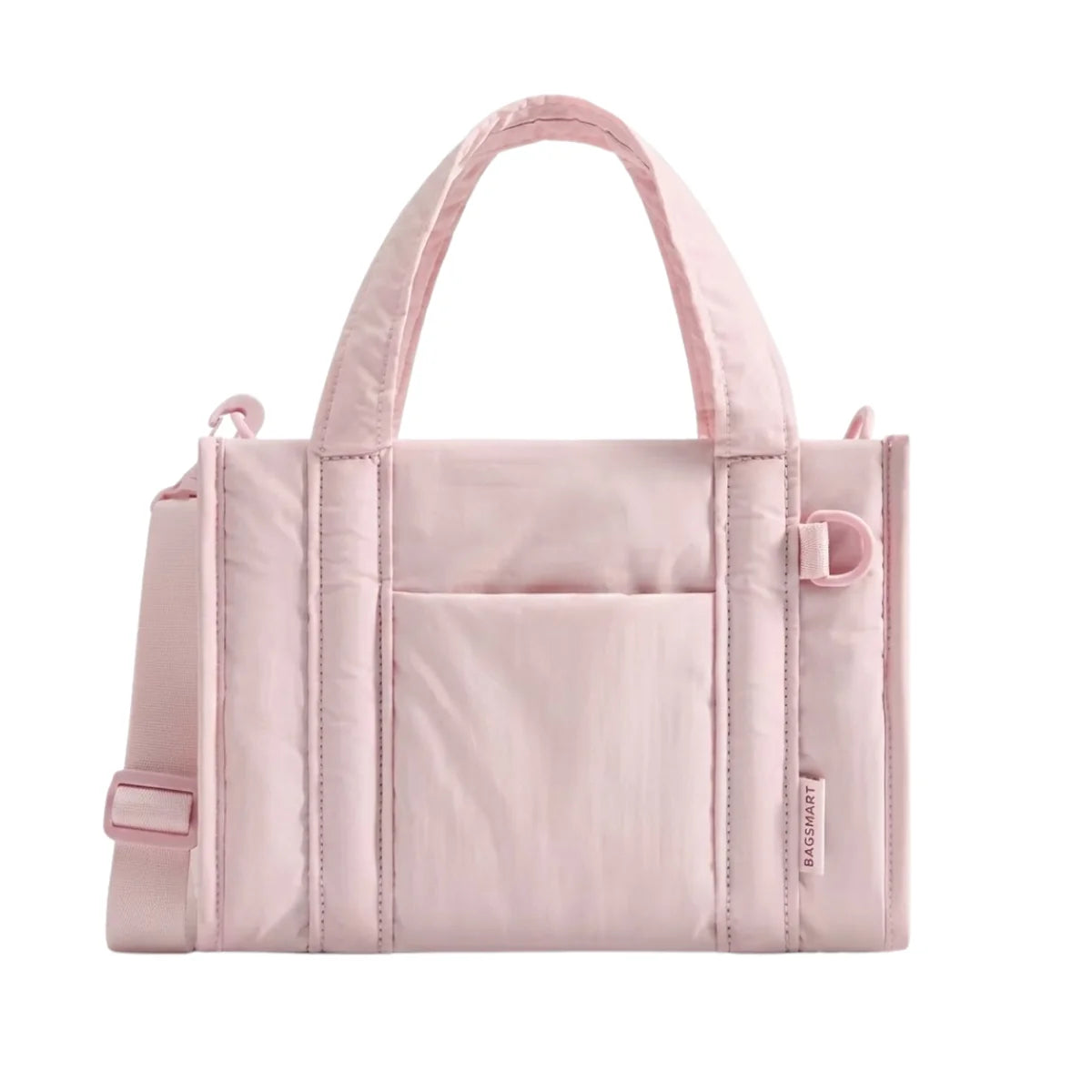 Sac à langer beige fourre-tout coloris rose poudré, vue de face, tissu matelassé doux, grande capacité