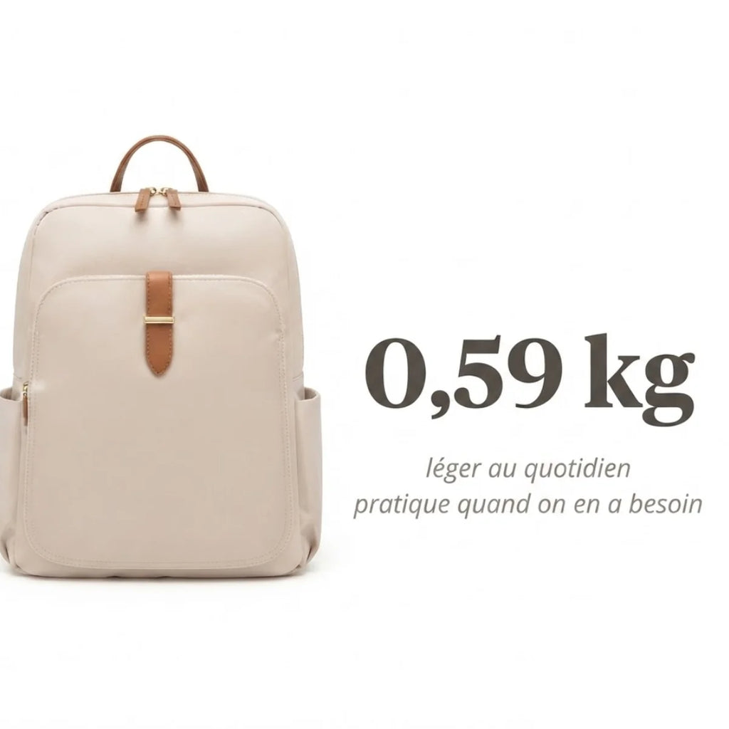 Vue du Sac à Langer Tissu Compact sous un angle légèrement de profil, avec le poids indiqué à 0,59 kg pour un usage léger au quotidien.