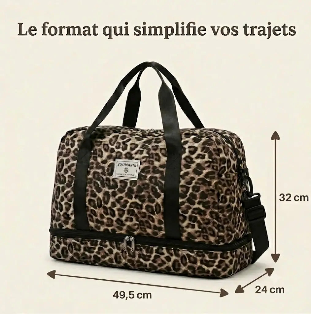 Dimensions du sac à langer léopard grande taille : 49,5 × 24 × 32 cm
