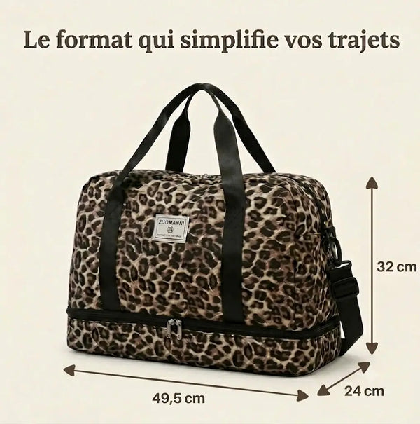 Dimensions du sac à langer léopard grande taille : 49,5 × 24 × 32 cm